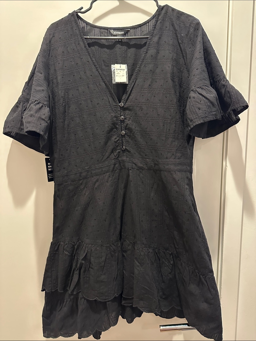 Express Black Eyelet Ruffle V-Neck DRESS